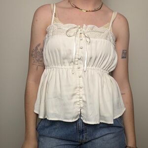 NWT American Eagle feminine coastal babydoll cream button from tank top sz M